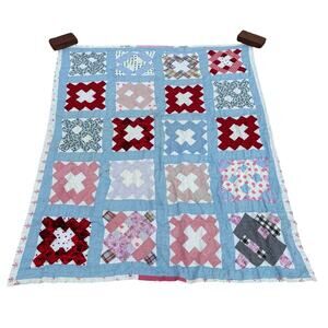 Vtg Quilt Patchwork Block Pattern 78”x60” Hand Made Cotton Feed-sack? Depression